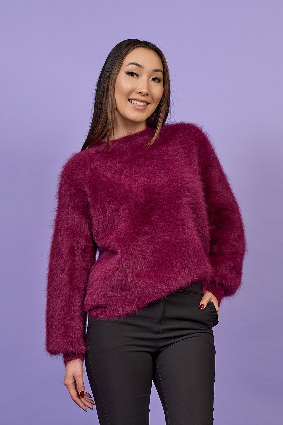 Yana Angora Wool Crewneck Pullover Sweater – Oversized Fit