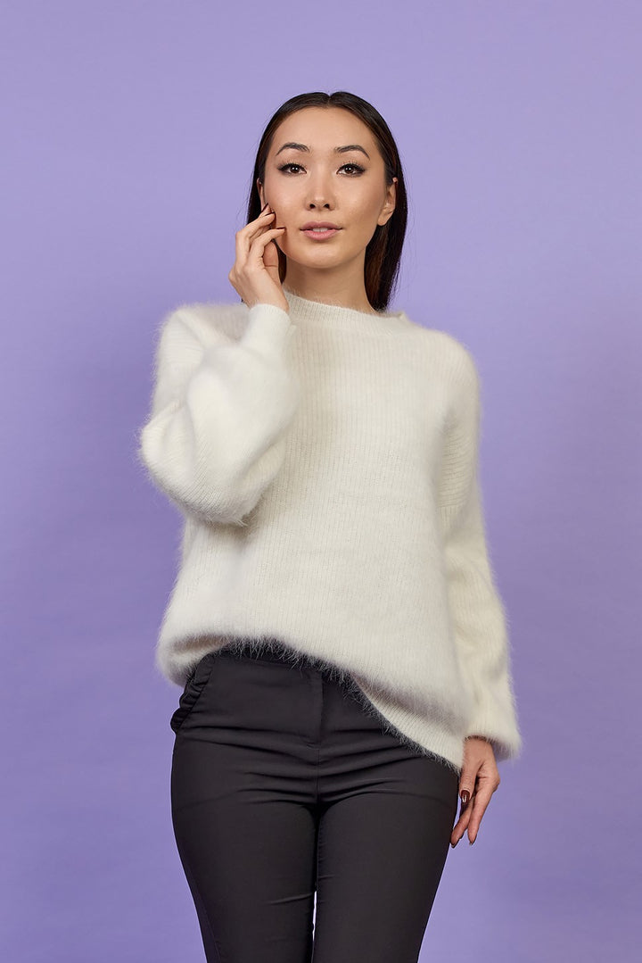 Yana Angora Wool Crewneck Pullover Sweater – Oversized Fit
