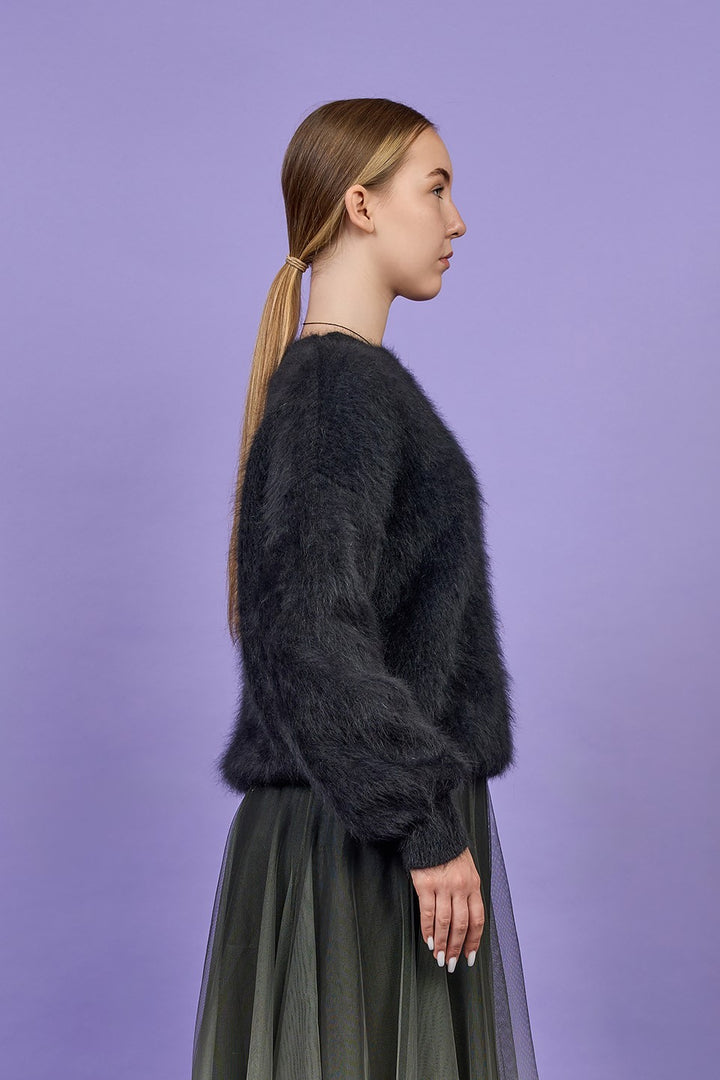 Yana Angora Wool Crewneck Pullover Sweater – Oversized Fit