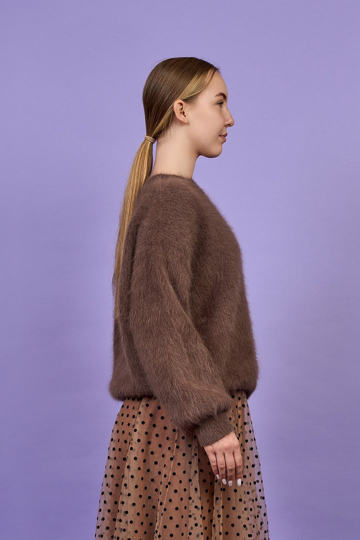 Yana Angora Wool Crewneck Pullover Sweater – Oversized Fit