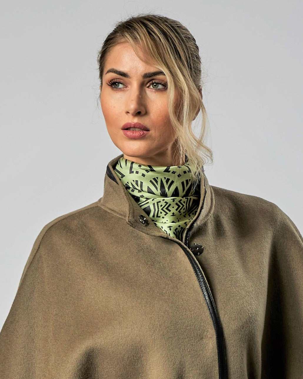 SERENITY Mandala Designer Silk Scarf – Sage Green Black – Hand-Rolled Edges – Multiple Sizes