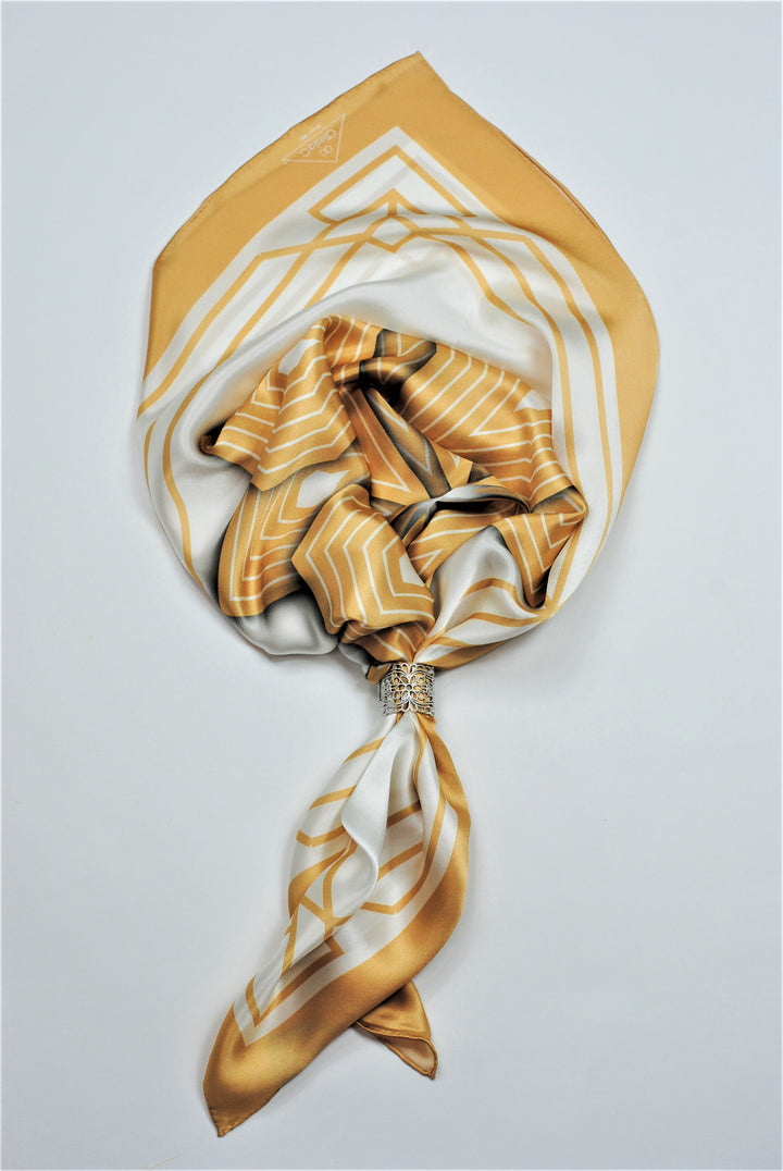 SUMATRA Mandala Silk Square Scarf in Gold White – Designer Alesia Chaika