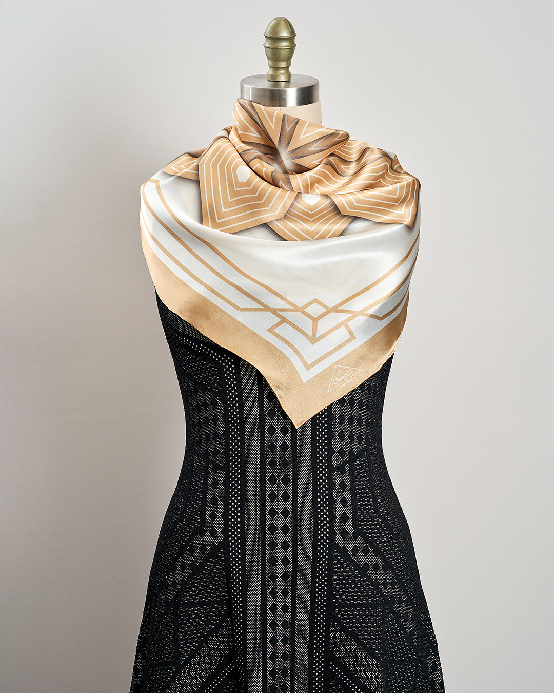 SUMATRA Mandala Silk Square Scarf in Gold White – Designer Alesia Chaika