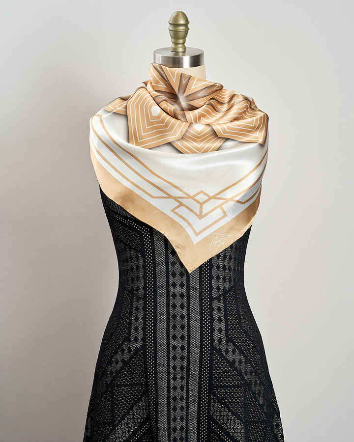 SUMATRA Mandala Silk Square Scarf in Gold White – Designer Alesia Chaika