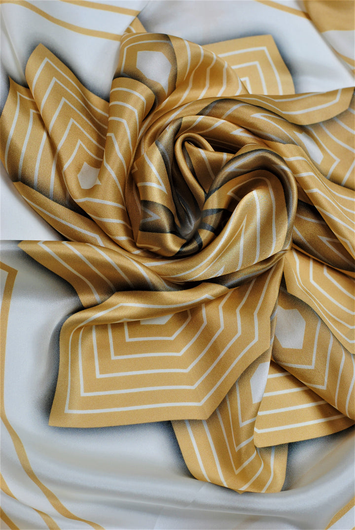 SUMATRA Mandala Silk Square Scarf in Gold White – Designer Alesia Chaika