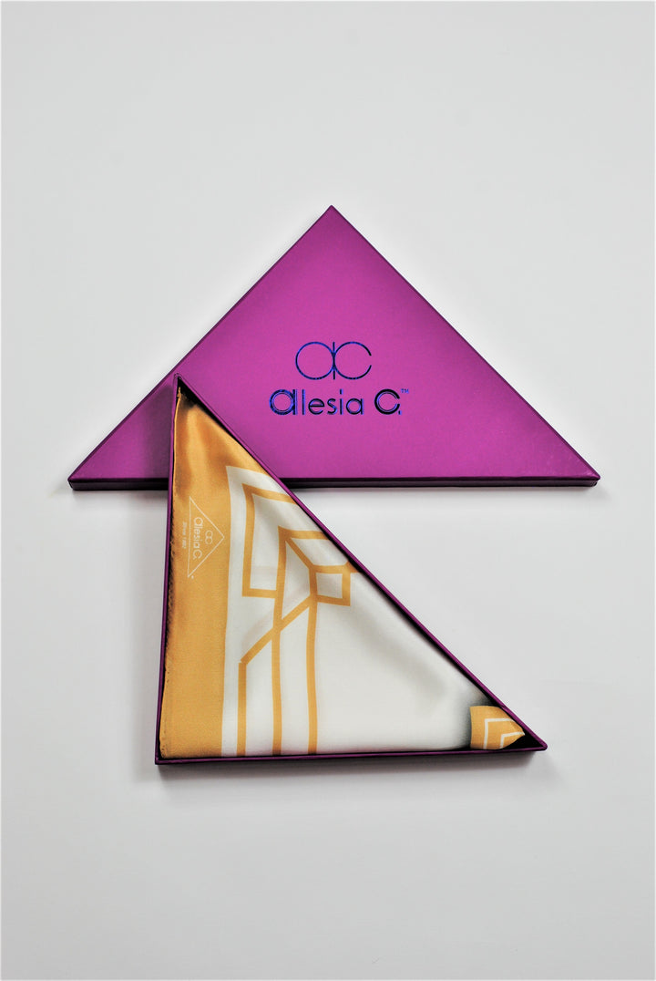 SUMATRA Mandala Silk Square Scarf in Gold White – Designer Alesia Chaika