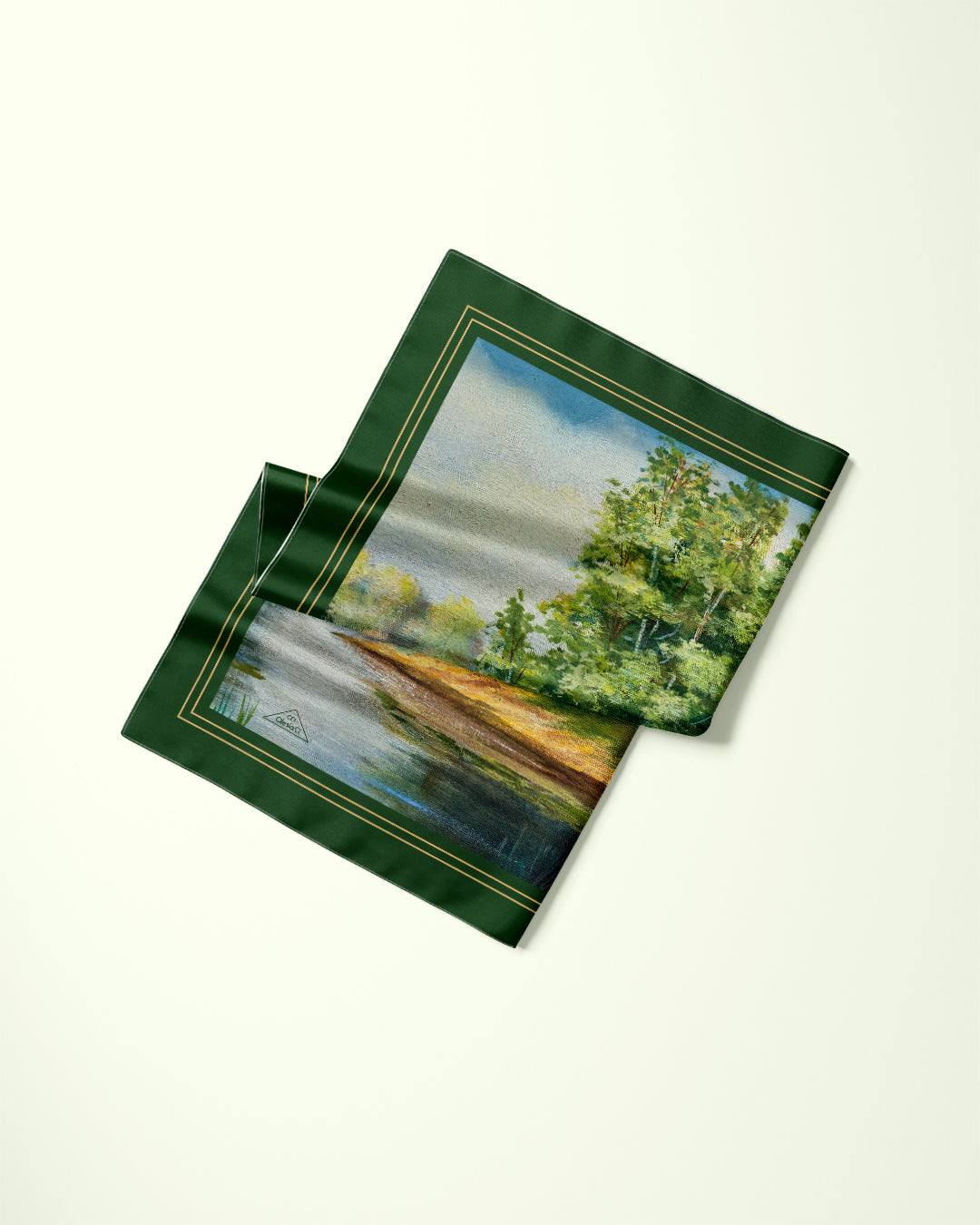 SUMMER LAKE Green Blue Silk Scarf – Hand-Rolled Edges, Multiple Sizes, Art-A-Porte Collection by Alesia Chaika