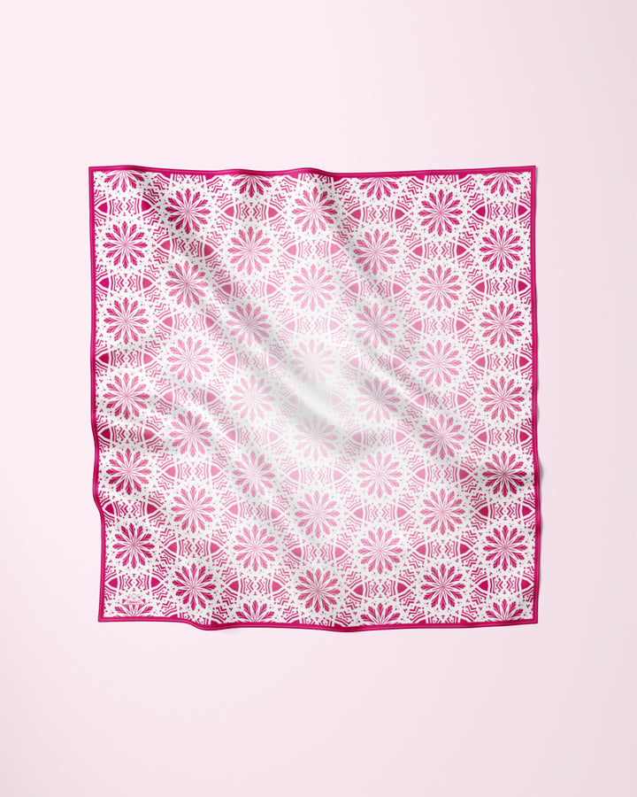 SUNNY LACE Mandala Silk Scarf – Pink White – Hand-Rolled Edges, Multiple Sizes, Art-A-Porte Collection by Alesia Chaika