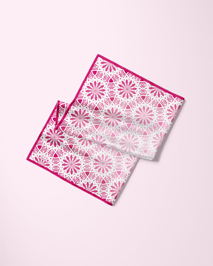 SUNNY LACE Mandala Silk Scarf – Pink White – Hand-Rolled Edges, Multiple Sizes, Art-A-Porte Collection by Alesia Chaika