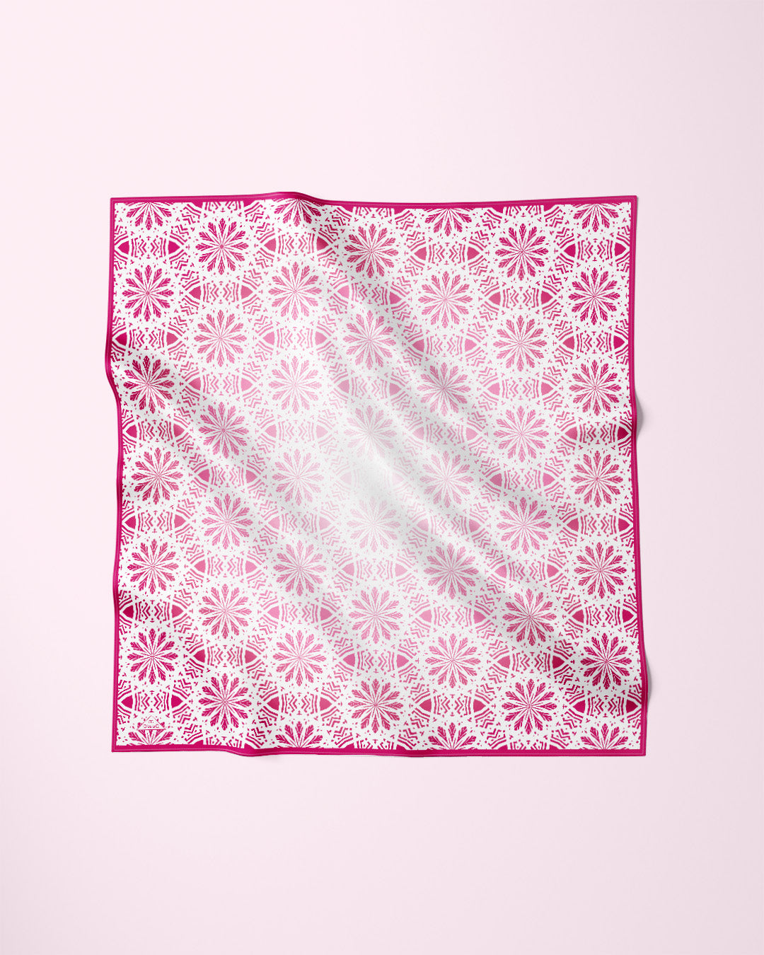 SUNNY LACE Mandala Silk Scarf – Pink White – Hand-Rolled Edges, Multiple Sizes, Art-A-Porte Collection by Alesia Chaika