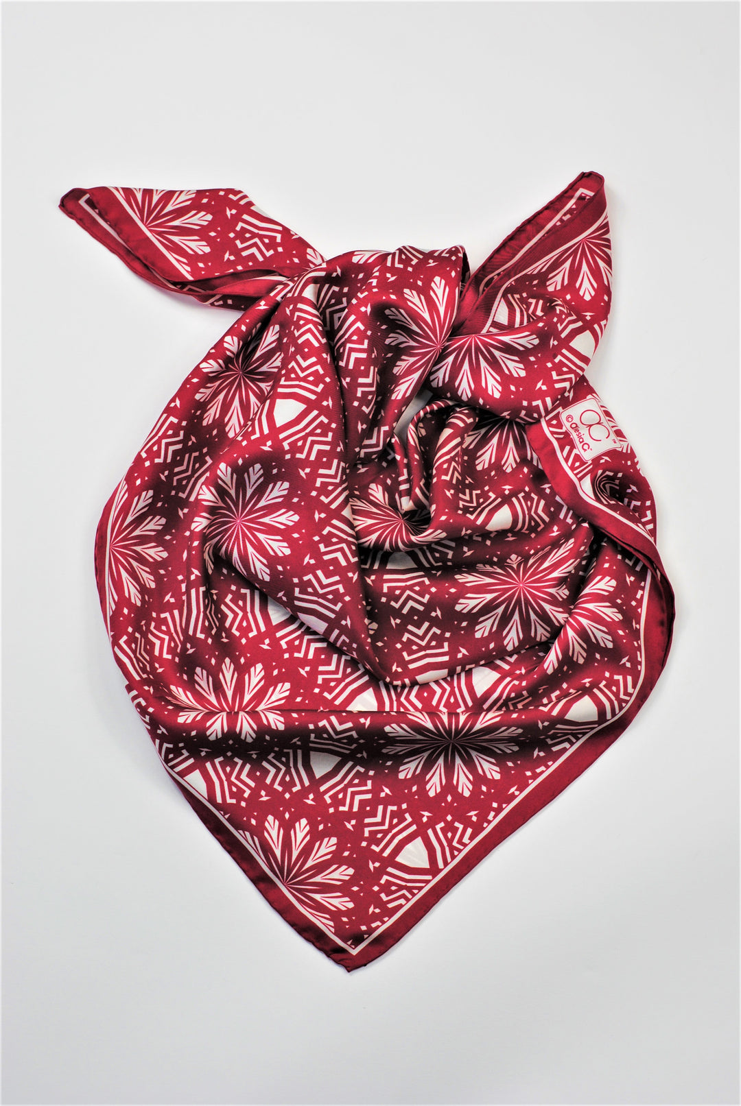 Aster Mandala Silk Scarf in Burgundy and White – Alesia C. Mandala Collection