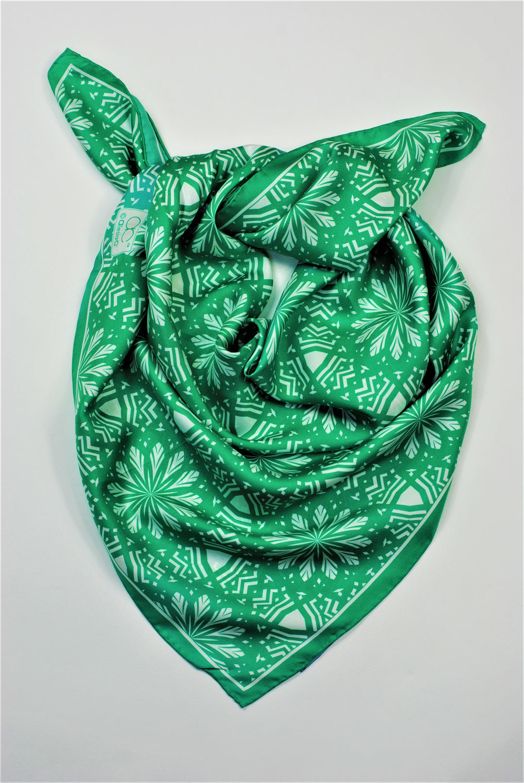 Aster Mandala Silk Scarf in Green and White by Alesia C.