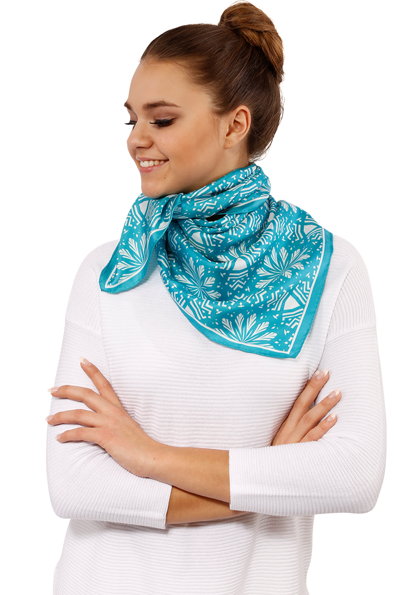 Aster Mandala Silk Scarf in Turquoise and White – Alesia C. Mandala Collection