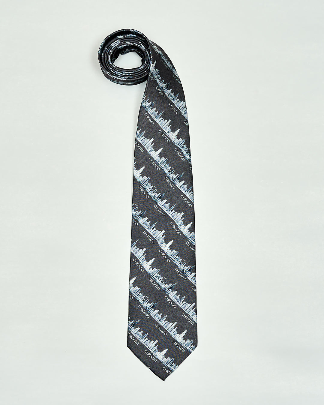 Chicago Skyline Silk Men’s Tie – Dark Gray
