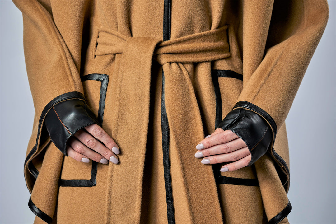 Lady Auto Women’s Fingerless Gloves – Black Lamb Leather with Cashmere Lining