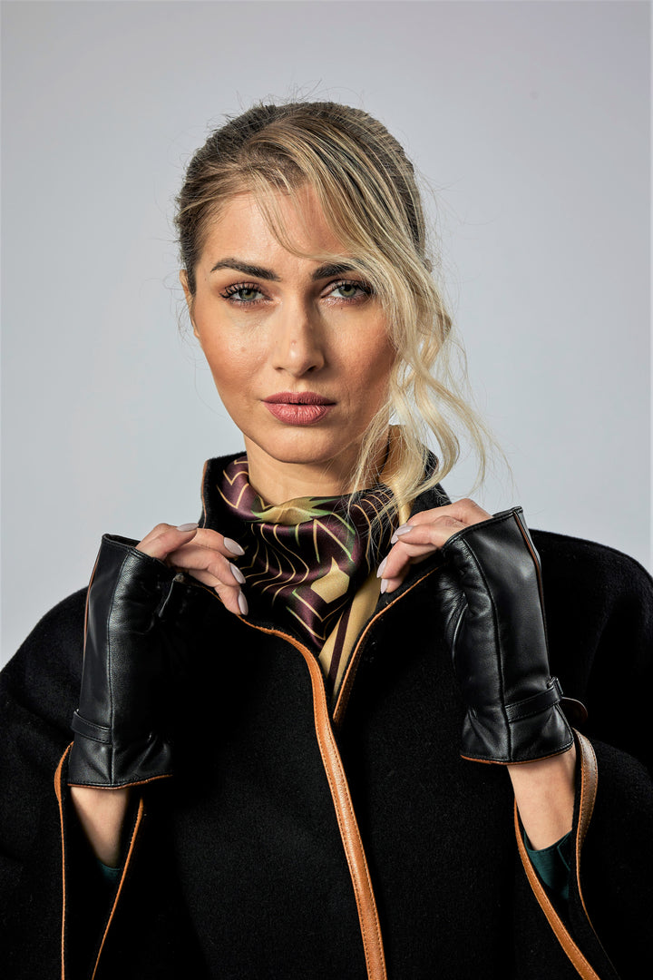 Lady Auto Women’s Fingerless Gloves – Black Lamb Leather with Cashmere Lining