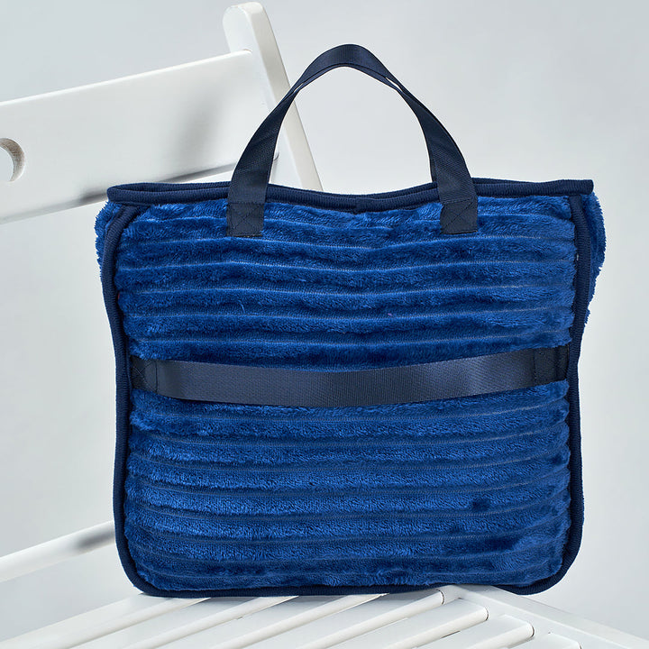 TRAVEL COZY 4-in-1 Blanket-Pillow-Bag Stripe Velour Plush