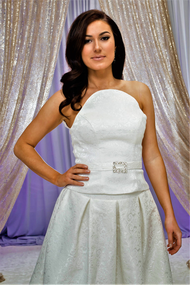 Beana Two-Piece Jacquard Bridal Gown – Strapless High-Bean Neckline