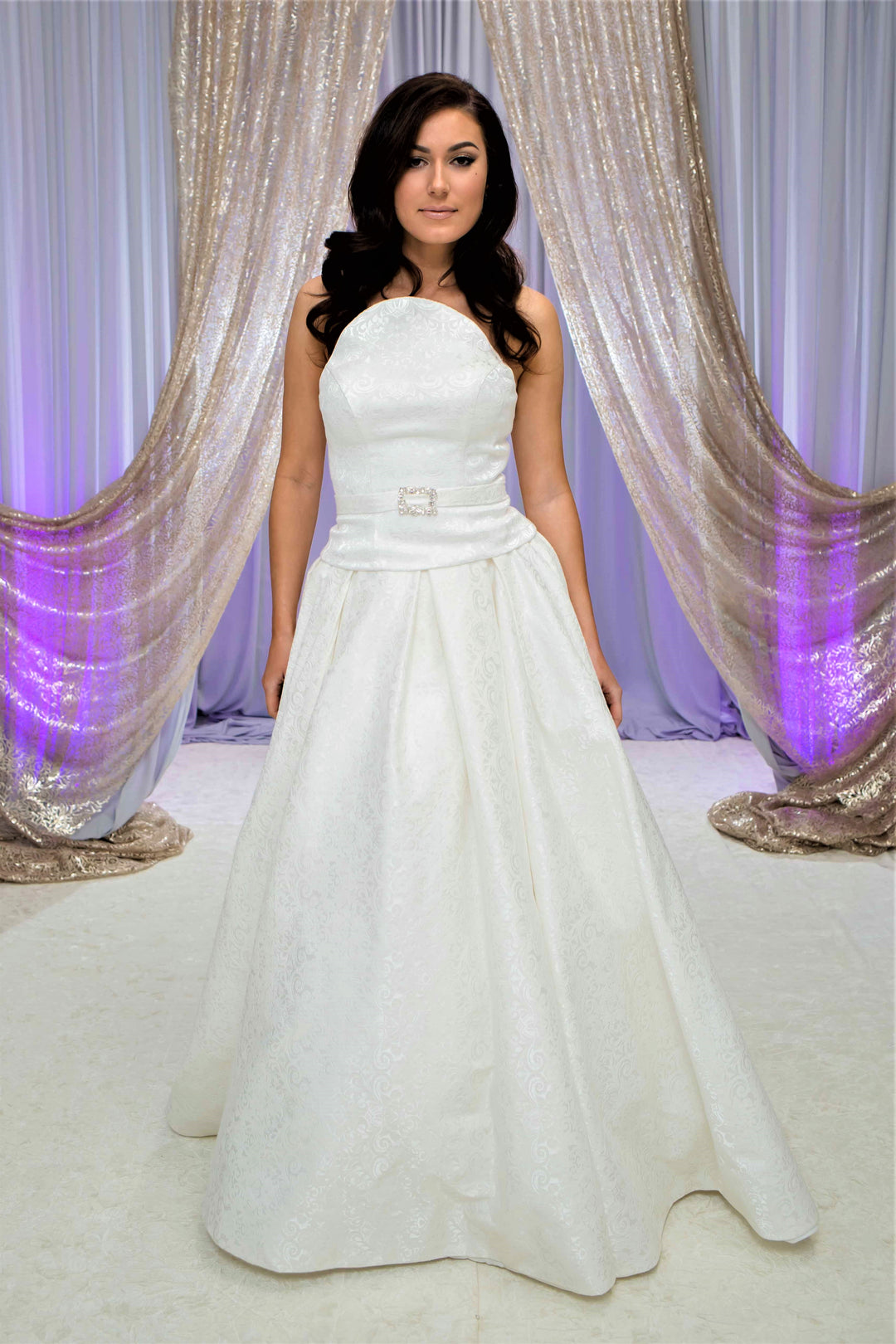 Beana Two-Piece Jacquard Bridal Gown – Strapless High-Bean Neckline