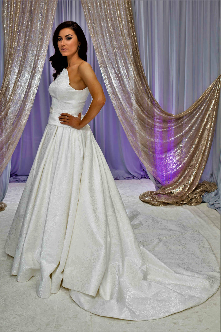 Beana Two-Piece Jacquard Bridal Gown – Strapless High-Bean Neckline