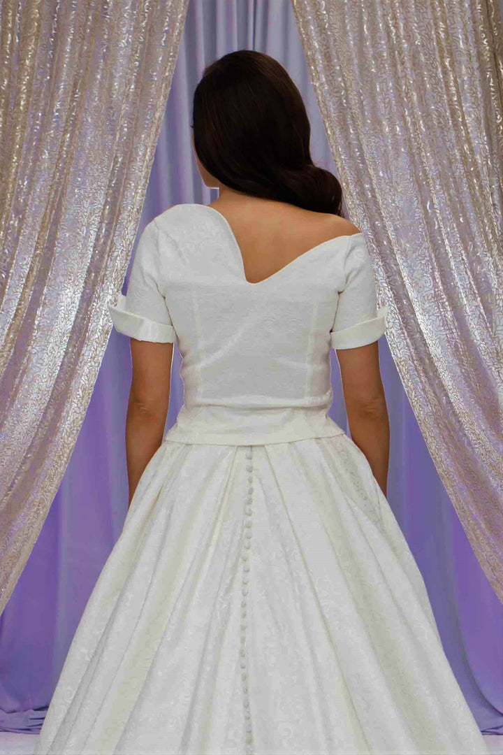 Yana Jacquard Bridal Top – Off-the-Shoulder Empress Neckline