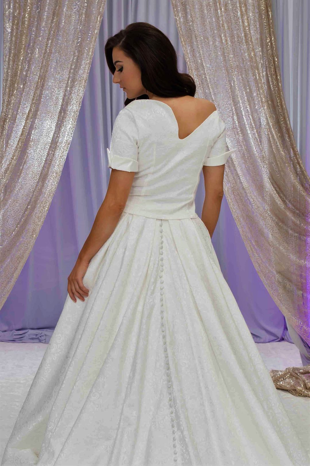 Yana Jacquard Bridal Top – Off-the-Shoulder Empress Neckline