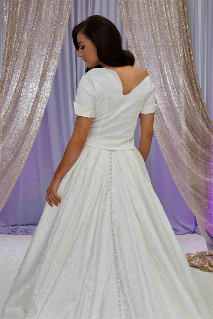 Yana Jacquard Bridal Top – Off-the-Shoulder Empress Neckline
