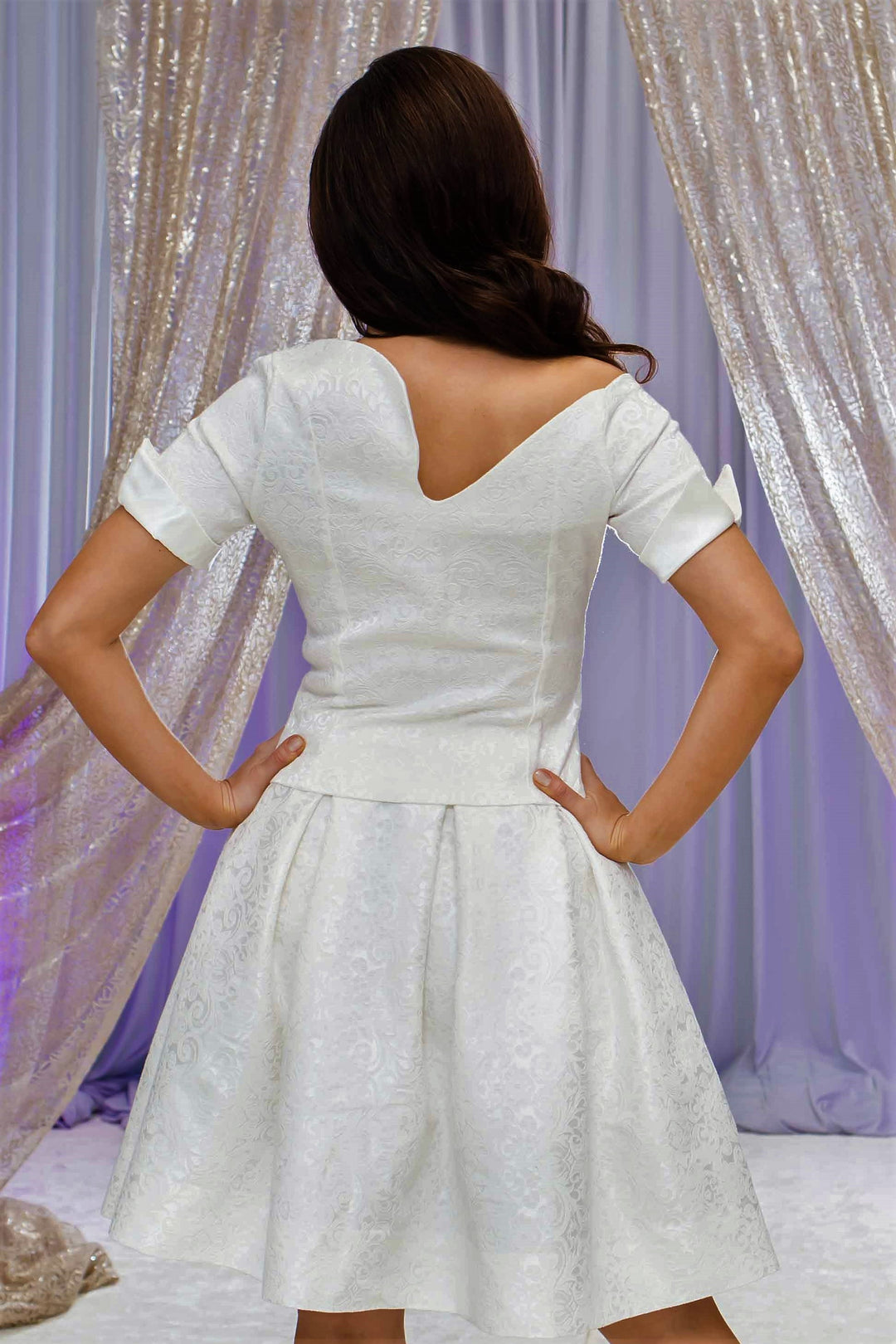 Yana Jacquard Bridal Top – Off-the-Shoulder Empress Neckline