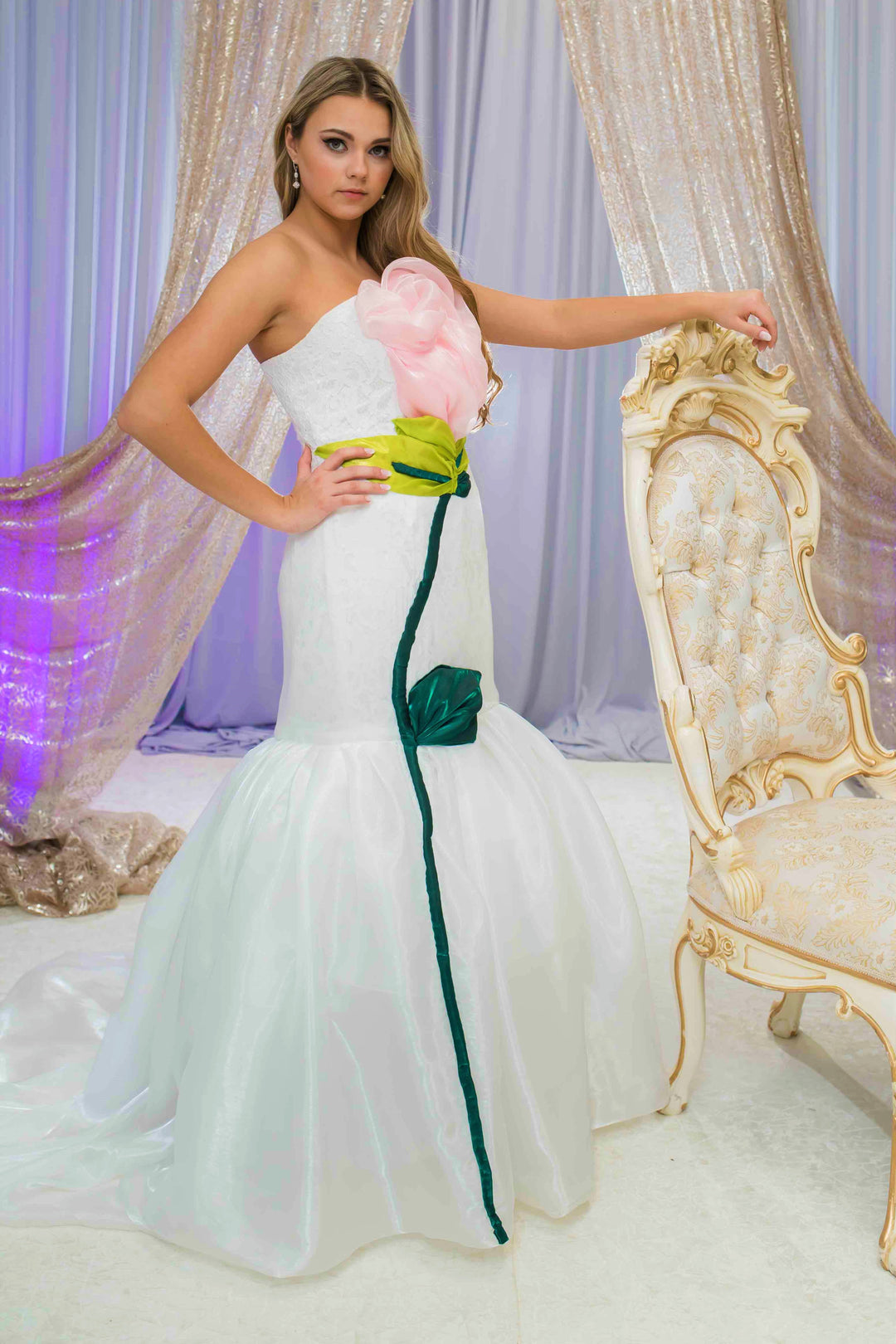 Chicago Peace Rose Evening Gown – Fit and Flare, Pink, Court Train