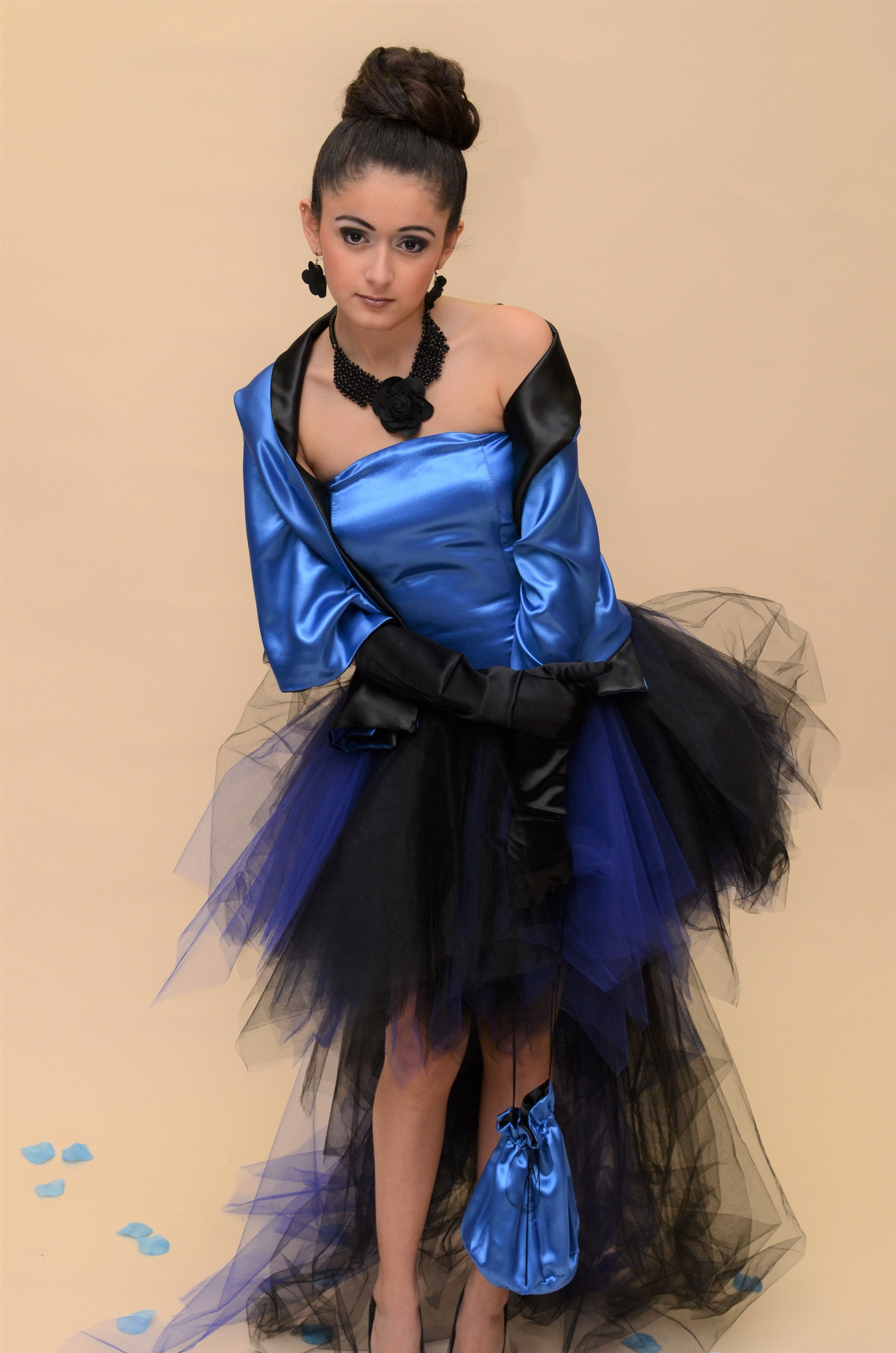 CHIC BIRD Strapless Blue Black Satin Tulle Puffy Evening Gown Alesia C CHIC BIRD Strapless Blue Black Satin Tulle Puffy Evening Gown Alesia C