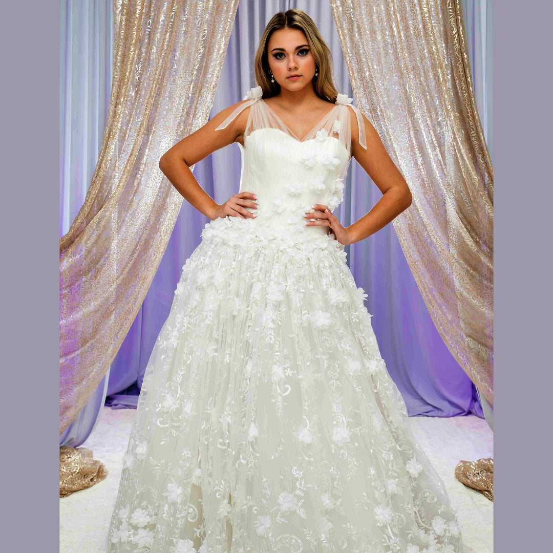 ROMANTIKA 3D Chiffon Floral Lace Dramatic Ball Bridal Gown