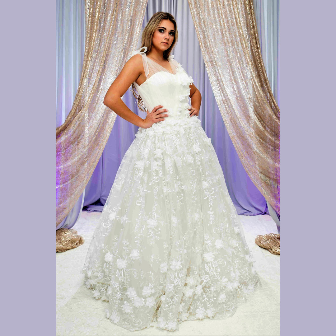 ROMANTIKA 3D Chiffon Floral Lace Dramatic Ball Bridal Gown