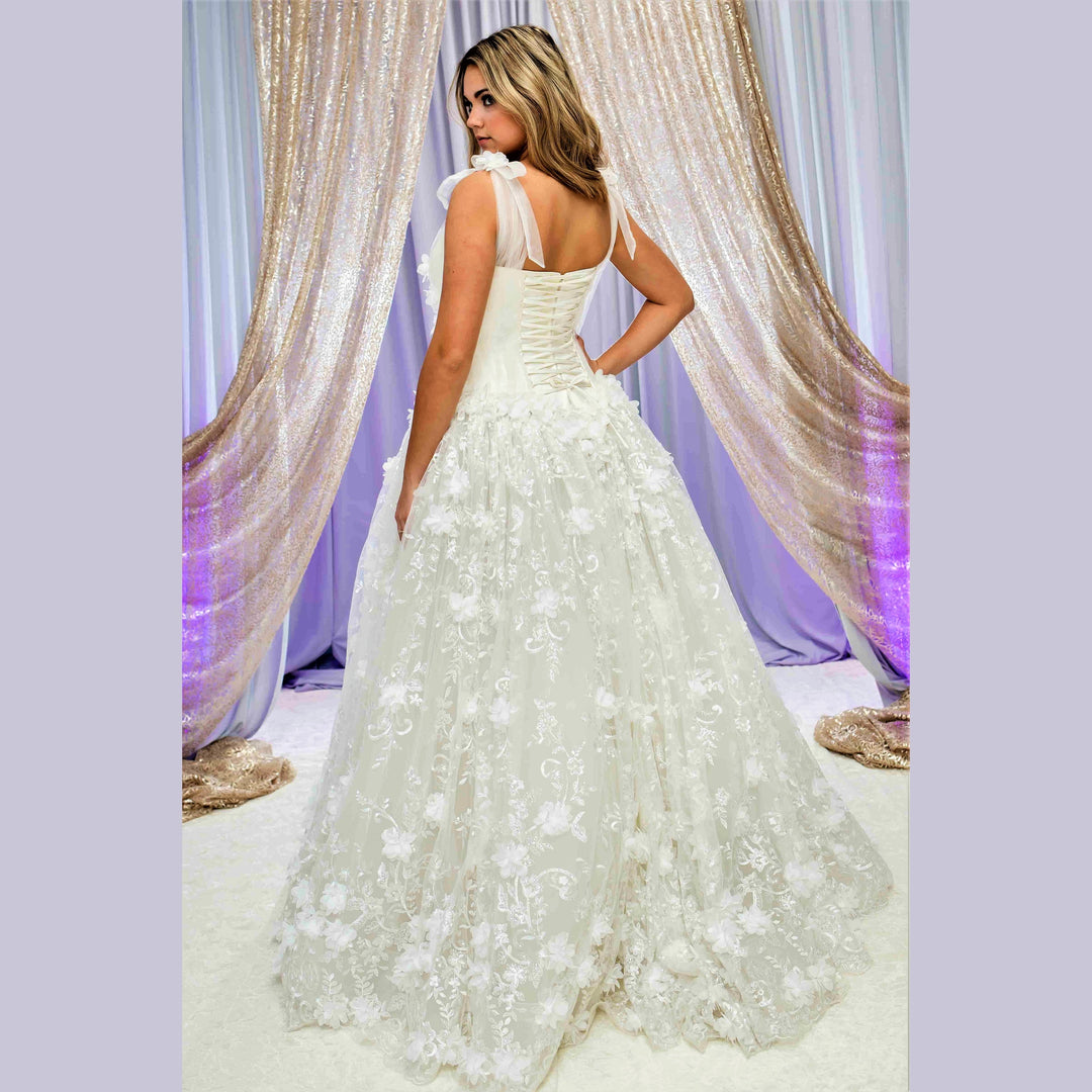 ROMANTIKA 3D Chiffon Floral Lace Dramatic Ball Bridal Gown