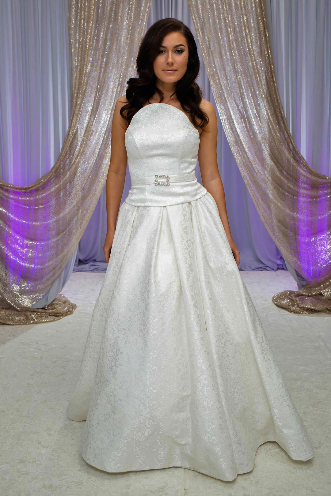 Cicilia Jacquard A-Line Long Bridal Skirt – Satin Fabric – Off White – Cathedral Train