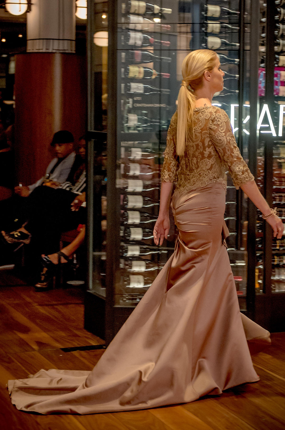 EXCLUSIVA Couture Fit-and-Flare Evening Gown in Mocha