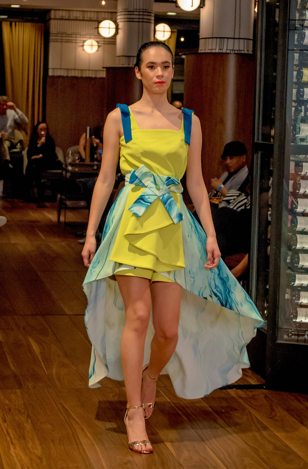 Rivers Two-Piece Romper with High-Low Removable Skirt – Lime/Peacock