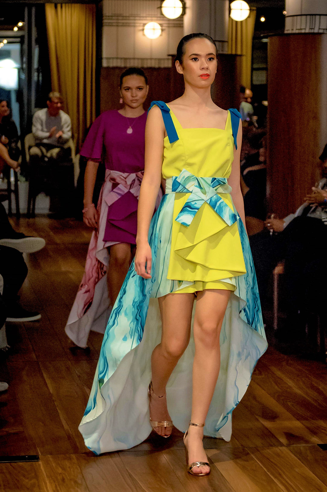 Rivers Two-Piece Romper with High-Low Removable Skirt – Lime/Peacock