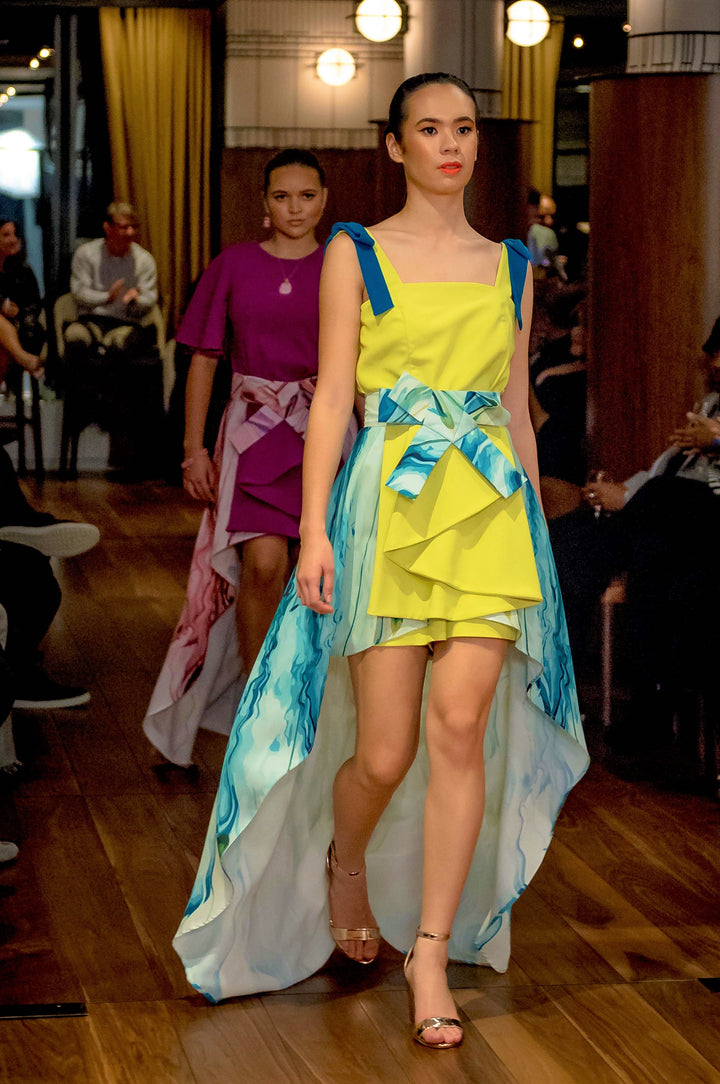 Rivers Two-Piece Romper with High-Low Removable Skirt – Lime/Peacock