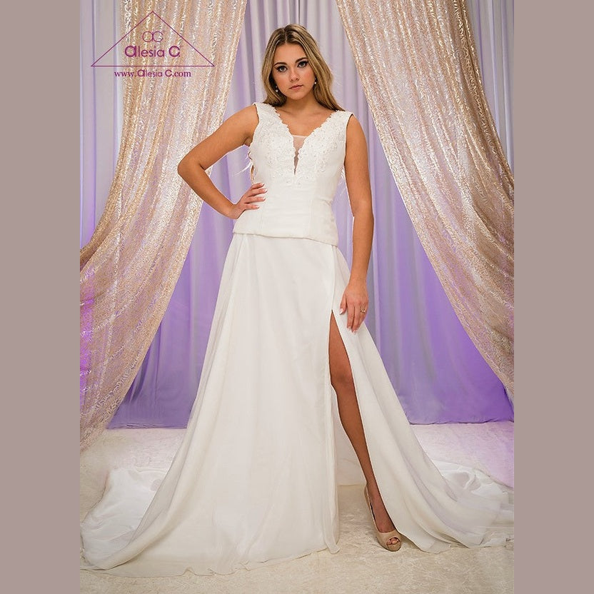 MARKIZA Two-Piece A-Line Chiffon Bridal Gown Alesia C MARKIZA Two-Piece A-Line Chiffon Bridal Gown Alesia C