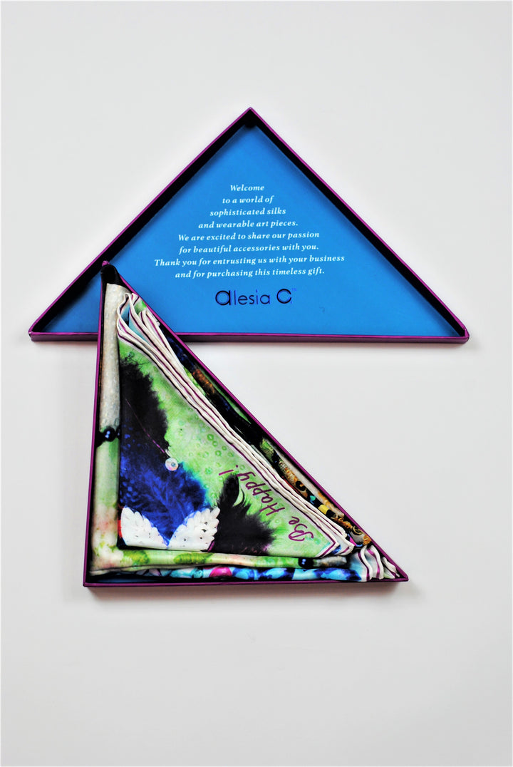 Bird of Happiness Silk Square Scarf – Multicolor – Hand Rolled Edges