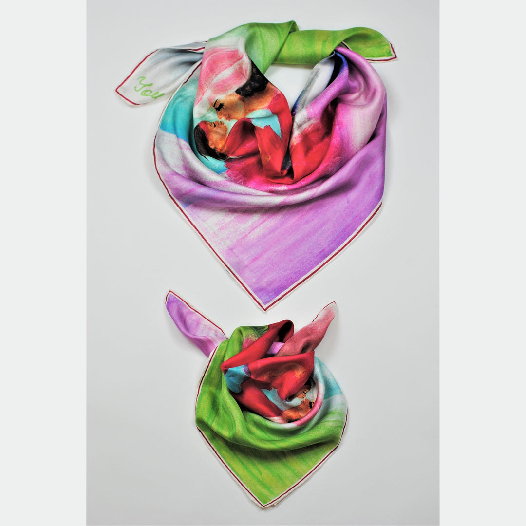 MOM & DAUGHTER LOVE STORY Silk Art-A-Porte Scarf – 34” x 34” & 21” x 21”