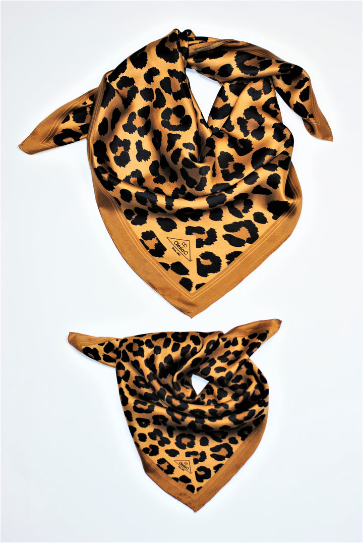 Cheetah Silk Designer Scarf in Brown and Black – Square Neck Accessory