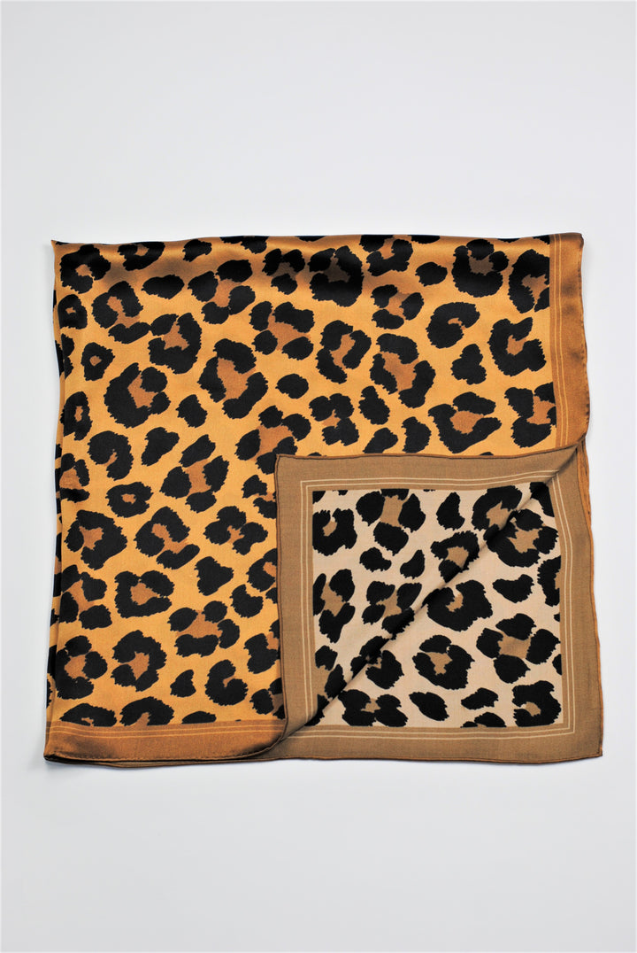 Cheetah Silk Designer Scarf in Brown and Black – Square Neck Accessory