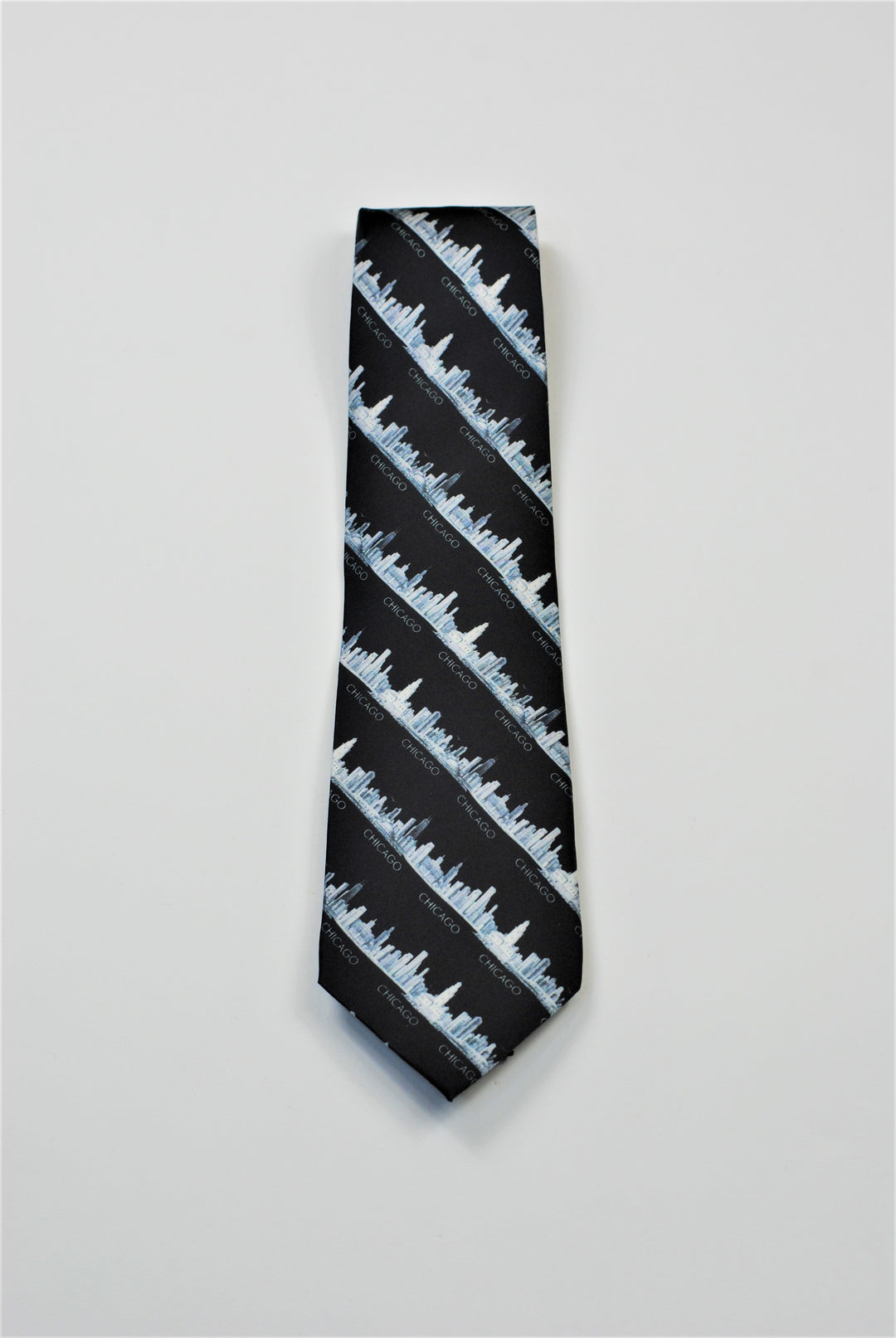 Chicago Skyline Silk Necktie – Pencil Illustration Design – Black
