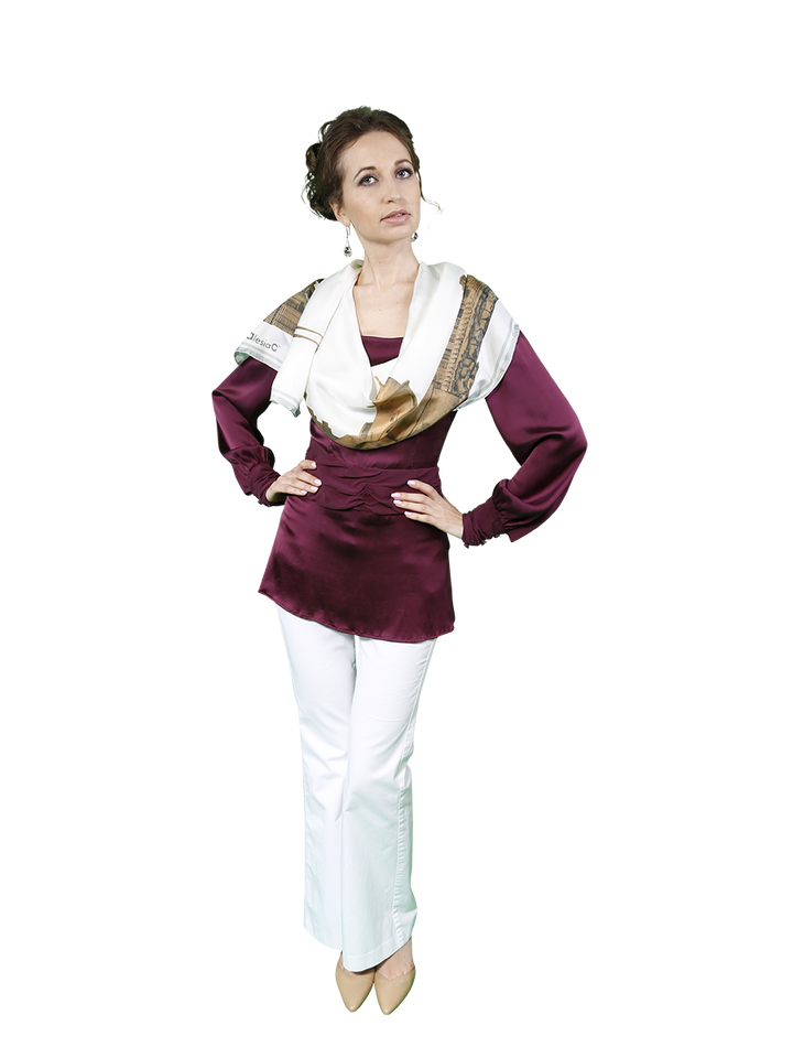 Chicago Skyline Mulberry Silk Long Scarf – Rectangle – Gold and White
