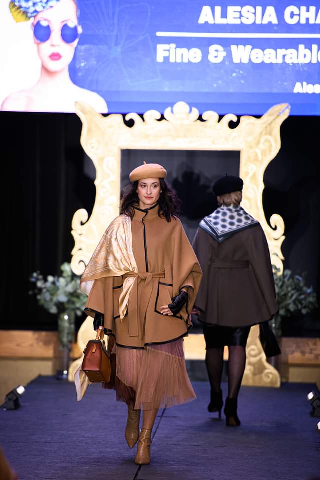 KIMONO Camel Belted Cape Coat in Virgin Wool Cashmere Black Leather