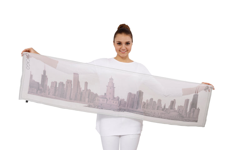 Chicago Skyline Silk Georgette Oblong Scarf – Blush and White