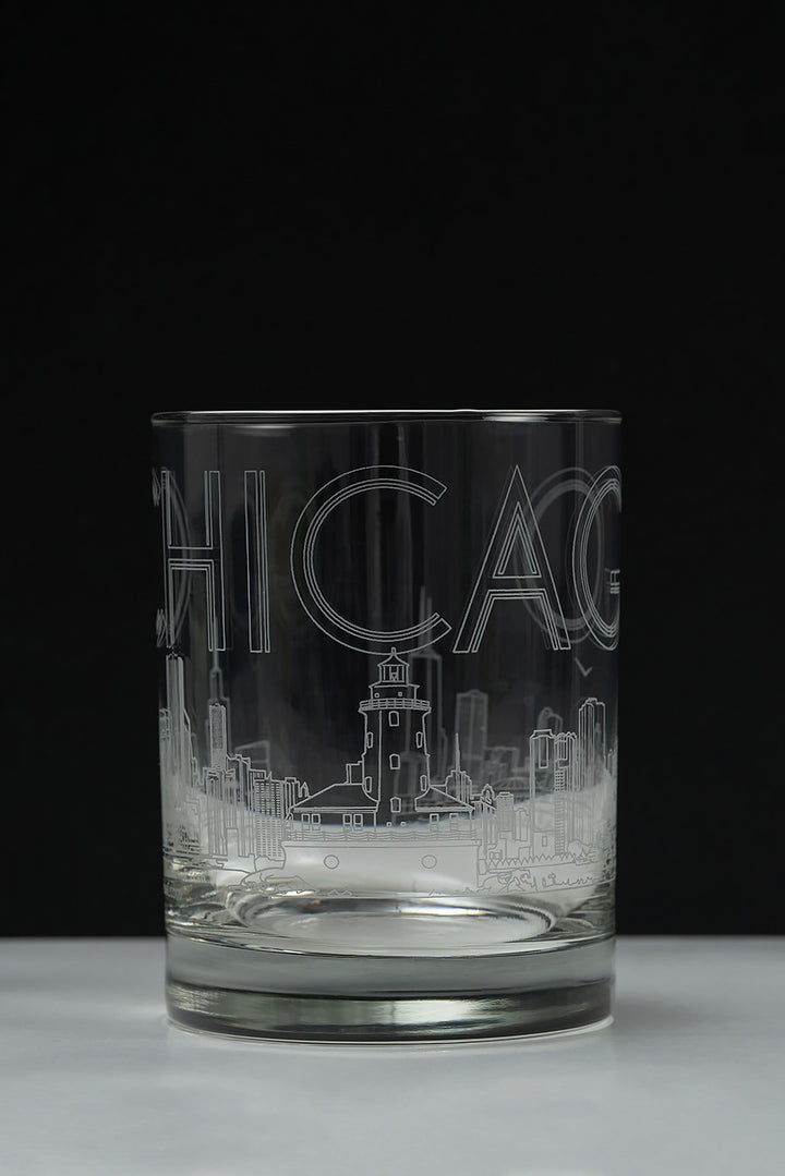 Chicago Skyline Engraved Glass 14 oz