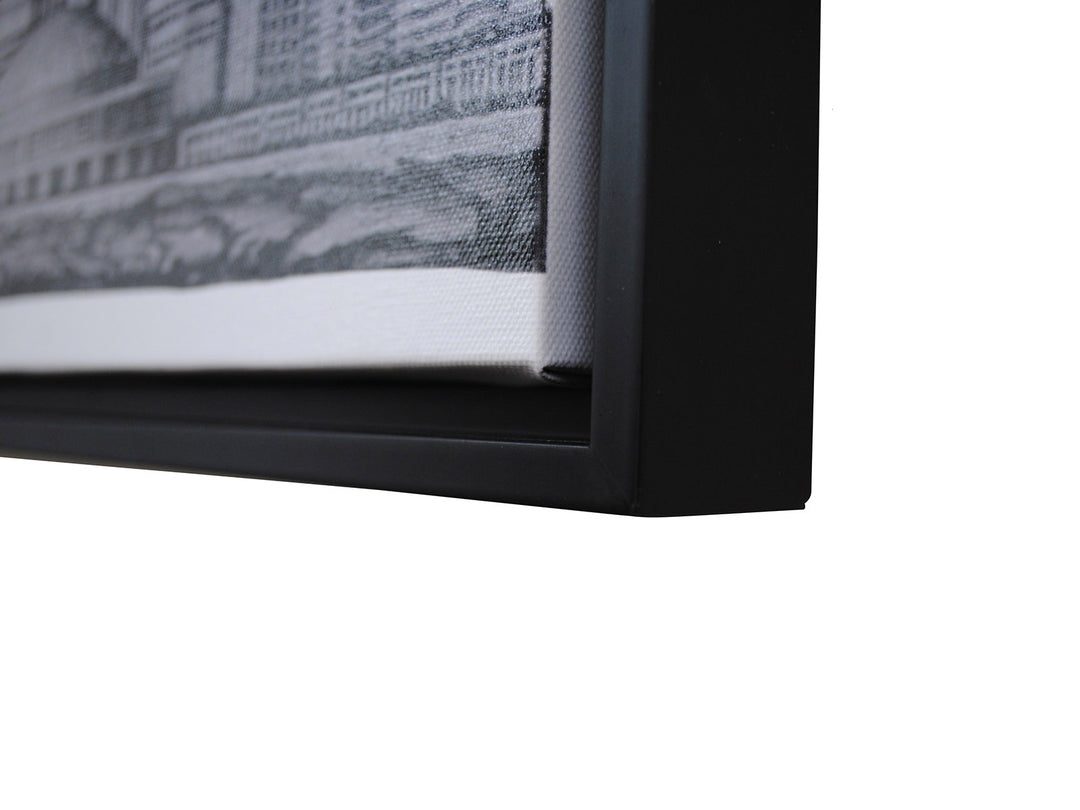 Chicago Skyline Canvas Wall Art – Pencil Illustration with Floating Black Frame