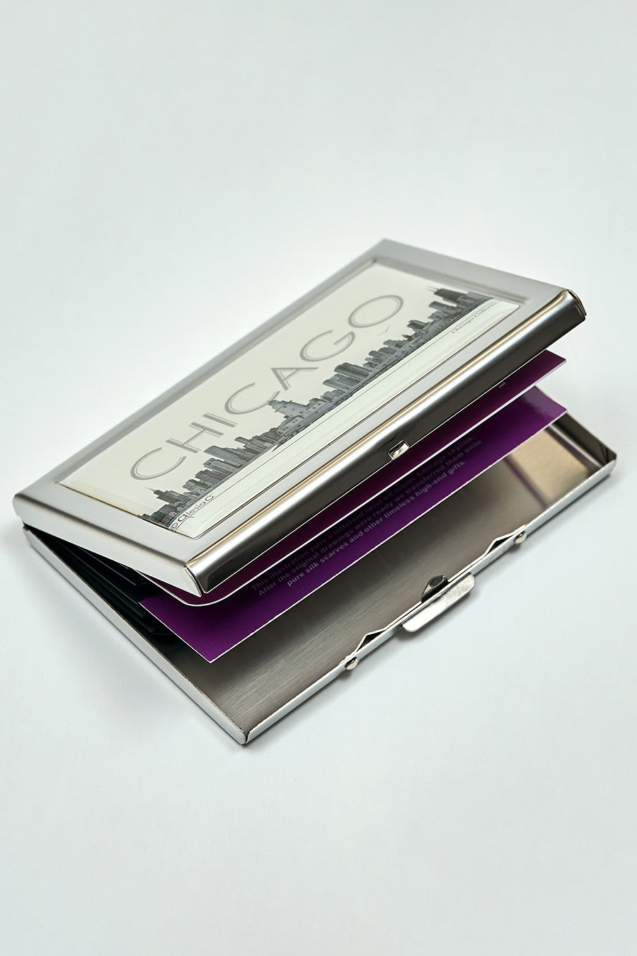 Chicago Skyline RFID Blocking Stainless Steel Credit Card Wallet – 6 Pocket Holder
